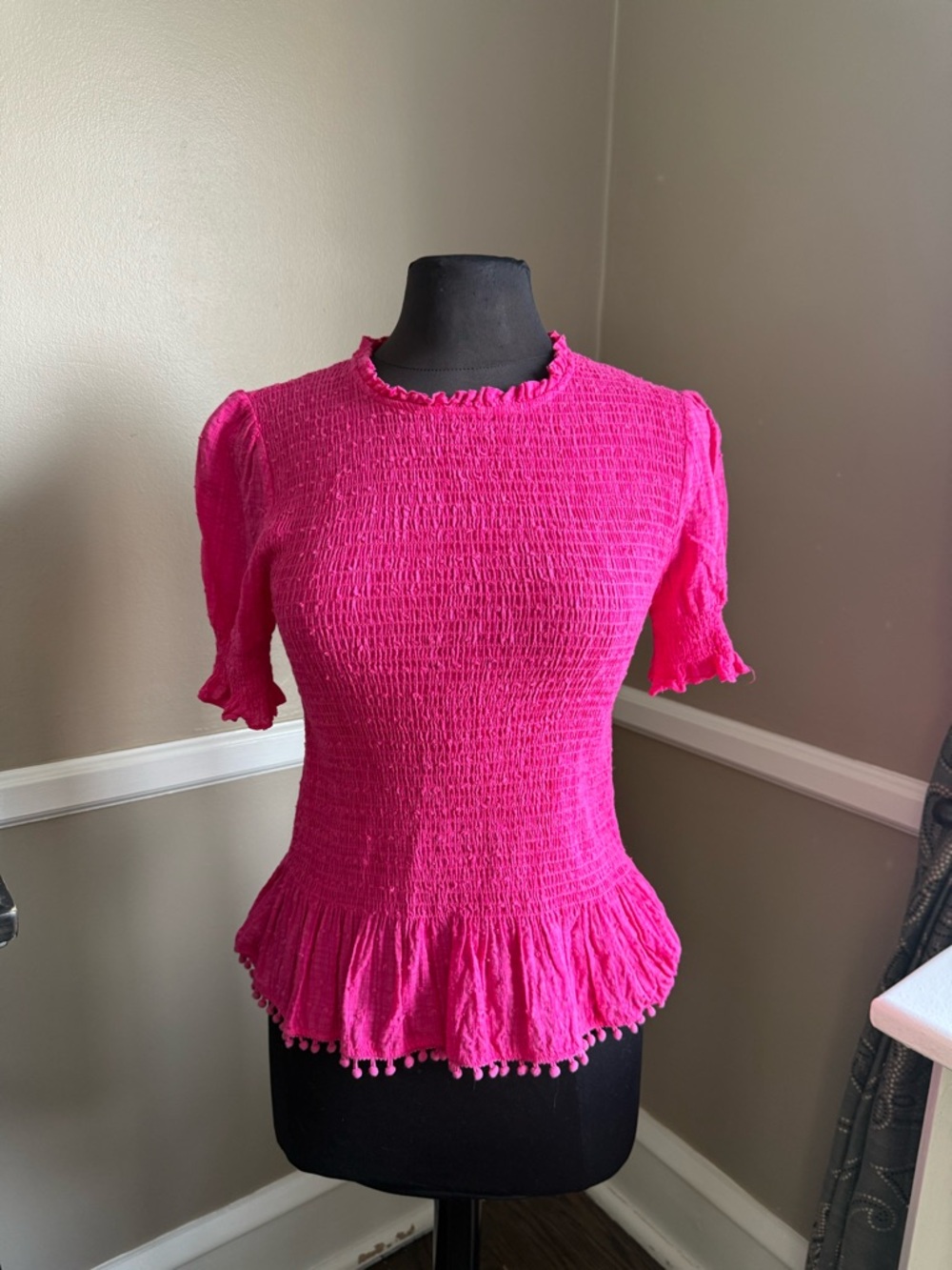 THML Hot Pink Smocked Peplum Top